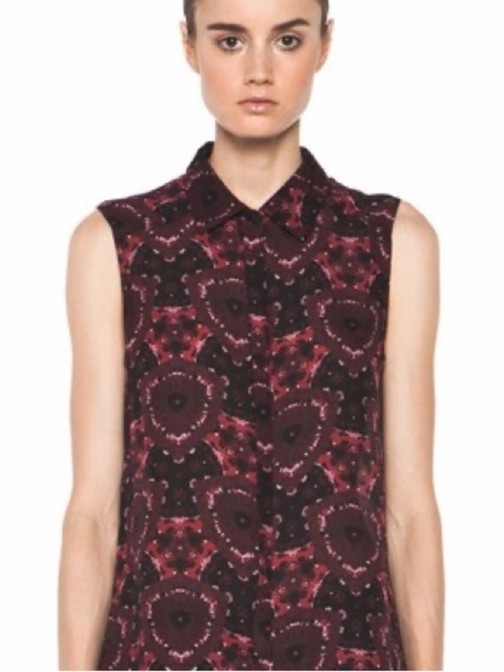 A.L.C. Sleeveless Collared Camisole in Burgundy and Black Seen On TV